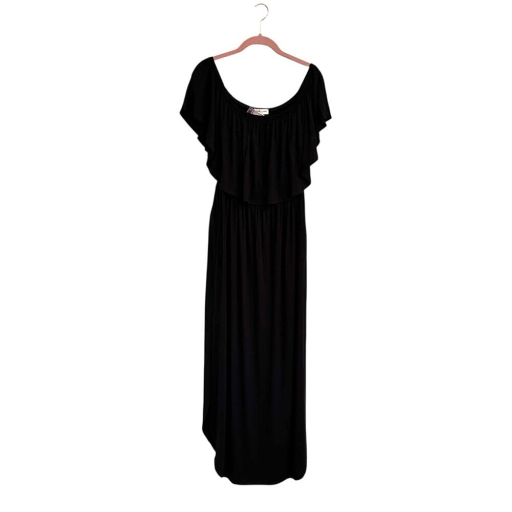 NWT Sweet Lovely by Jen Ruffle Off Shoulder Side Slit Maxi Dress Med Pockets